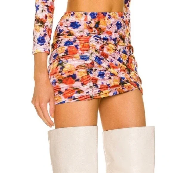Isabel Marant NWT 40 US 8 Guilayo Floral Velvet Mini Skirt Revolve Ruched - Picture 2 of 16